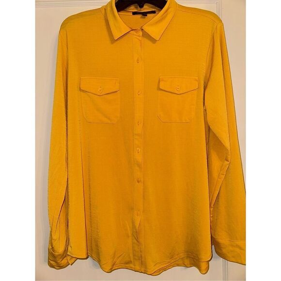 Lynn Ryan Womans yellow gold soft long sleeve Tie Cuffs button down top Size  XL - Picture 1 of 5
